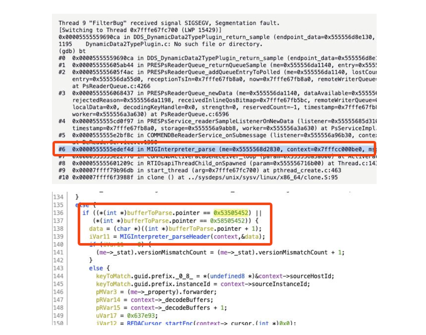 Finding fuzz targets in RTI Connext DDS, CoreDX DDS, and Gurum DDS required us to reverse engineer the binary libraries, which was easy as the vendor did not use any anti-reverse engineering measures. Reproduced from .