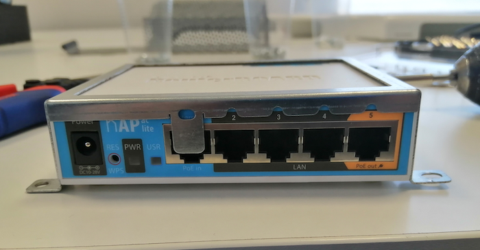 Both the safety PLC and the on-board controller are connected to a Mikrotik hAP ac. A 2.4/5GHz dual-band omnidirectional access point.