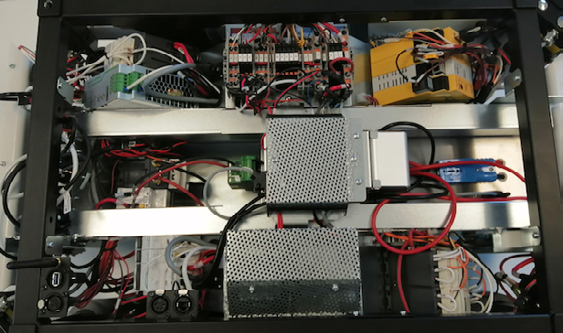 C) Plastic fenders are identified around the perimeter of the mobile robot to enclose and protect the internals. These are prone to crack under heavy mechanical stress.